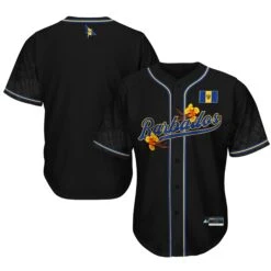 Barbados 'Flower Fence' Baseball Jersey -World of Sportswear Barbados Flower Fence Baseball Jersey Black