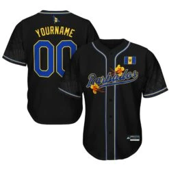 Barbados 'Flower Fence' Baseball Jersey -World of Sportswear Barbados Flower Fence Black Baseball Jersey Custom