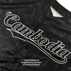 Cambodia 'Angkor Wat' Baseball Jersey 26 Cambodia 'Angkor Wat' Baseball Jersey -World of Sportswear Cambodia Angkor Wat Baseball Jersey Black Closeup