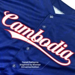 Cambodia 'Angkor Wat' Baseball Jersey 37 Cambodia 'Angkor Wat' Baseball Jersey -World of Sportswear Cambodia Angkor Wat Baseball Jersey Blue Closeup Custom