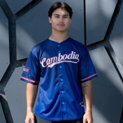 Cambodia 'Angkor Wat' Baseball Jersey 31 Cambodia 'Angkor Wat' Baseball Jersey -World of Sportswear Cambodia Angkor Wat Blue Baseball Jersey Custom