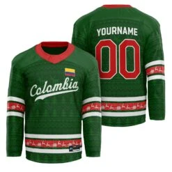 Colombia Christmas Custom Hockey Jersey -World of Sportswear Colombia Green Christmas Custom Hockey Jersey Personalized Family Outfit Holidays