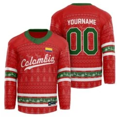 World of Sportswear 106 World of Sportswear -World of Sportswear Colombia Red Christmas Custom Hockey Jersey Personalized Family Outfit Holidays