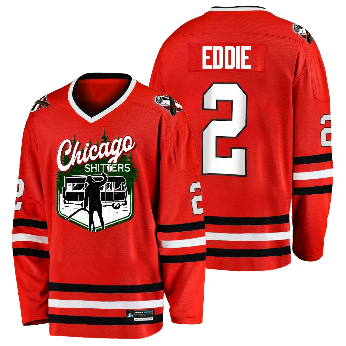 Chicago Shitters 'Eddie' Christmas Style Hockey Jersey 1 Chicago Shitters 'Eddie' Christmas Style Hockey Jersey
