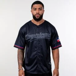 Dominican Republic 'Platano Verde' Baseball Jersey -World of Sportswear Dominican Republic Platano Verde Black Baseball Custom Jersey Model Front