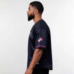 Dominican Republic 'Platano Verde' Baseball Jersey -World of Sportswear Dominican Republic Platano Verde Black Baseball Custom Jersey Model Side