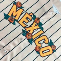 Mexico Guadalupe Baseball Jersey -World of Sportswear GuadalupeBeigePinstripeJersey 4