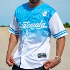Guatemala Heritage Custom Baseball Jersey 16 Guatemala Heritage Custom Baseball Jersey -World of Sportswear Guatemala Custom Baseball Jersey Close