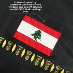 Lebanon Heritage Custom Football Jersey 24 Lebanon Heritage Custom Football Jersey -World of Sportswear LebanonBlackCustomFootballJerseyCloseupDetail1