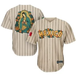 Mexico Guadalupe Baseball Jersey -World of Sportswear Mexico Lady Guadalupe Beige Baseball Jersey