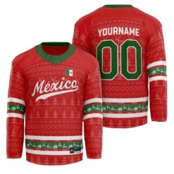 World of Sportswear 104 World of Sportswear -World of Sportswear Mexico Red Christmas Custom Hockey Jersey Personalized Family Outfit Holidays