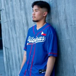 Philippines Heritage Custom Baseball Jersey -World of Sportswear Philippines Heritage Custom Blue Baseball Jersey Model Styling Side