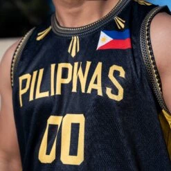 Philippines 'Luzviminda' Custom Basketball Jersey 34 Philippines 'Luzviminda' Custom Basketball Jersey -World of Sportswear Philippines Luzviminda Custom Black Basketball Jersey Model Styling Closeup