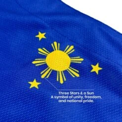 Philippines 'Sampaguita' Baseball Jersey -World of Sportswear Philippines Sampaguita Baseball Blue Jersey Closeup Customized Back