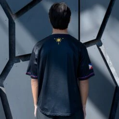 Philippines 'Sampaguita' Baseball Jersey -World of Sportswear Philippines Sampaguita Black Baseball Jersey Model Styling Back Closeup