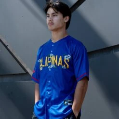 Philippines 'Sampaguita' Baseball Jersey -World of Sportswear Philippines Sampaguita Blue Baseball Jersey Model Sublimated Front