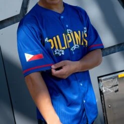 Philippines 'Sampaguita' Baseball Jersey -World of Sportswear Philippines Sampaguita Blue Baseball Jersey Model Sublimated Sleeves