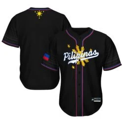 Philippines 'Three Stars & A Sun' Baseball Jersey -World of Sportswear Philippines Three Stars a Sun Baseball Jersey Black