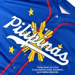 Philippines 'Three Stars & A Sun' Baseball Jersey -World of Sportswear Philippines Three Stars a Sun Baseball Jersey Closeup