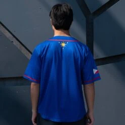 Philippines 'Three Stars & A Sun' Baseball Jersey -World of Sportswear Philippines Three Stars a Sun Blue Baseball Jersey Model Back