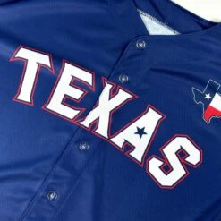 Texas Lone Star Heritage Custom Baseball Jersey 19 Texas Lone Star Heritage Custom Baseball Jersey -World of Sportswear Texas Lone Star Heritage Black Custom Baseball Jersey Blue Closeups