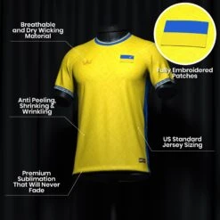 Ukraine Heritage Custom Football Jersey -World of Sportswear Ukraine Heritage Custom Football Jersey Closeup Details